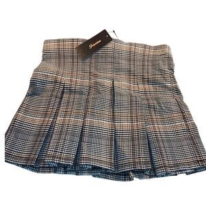 Shinestar New w/Tags Brown Checkered Pleated Mini Skirt - Medium